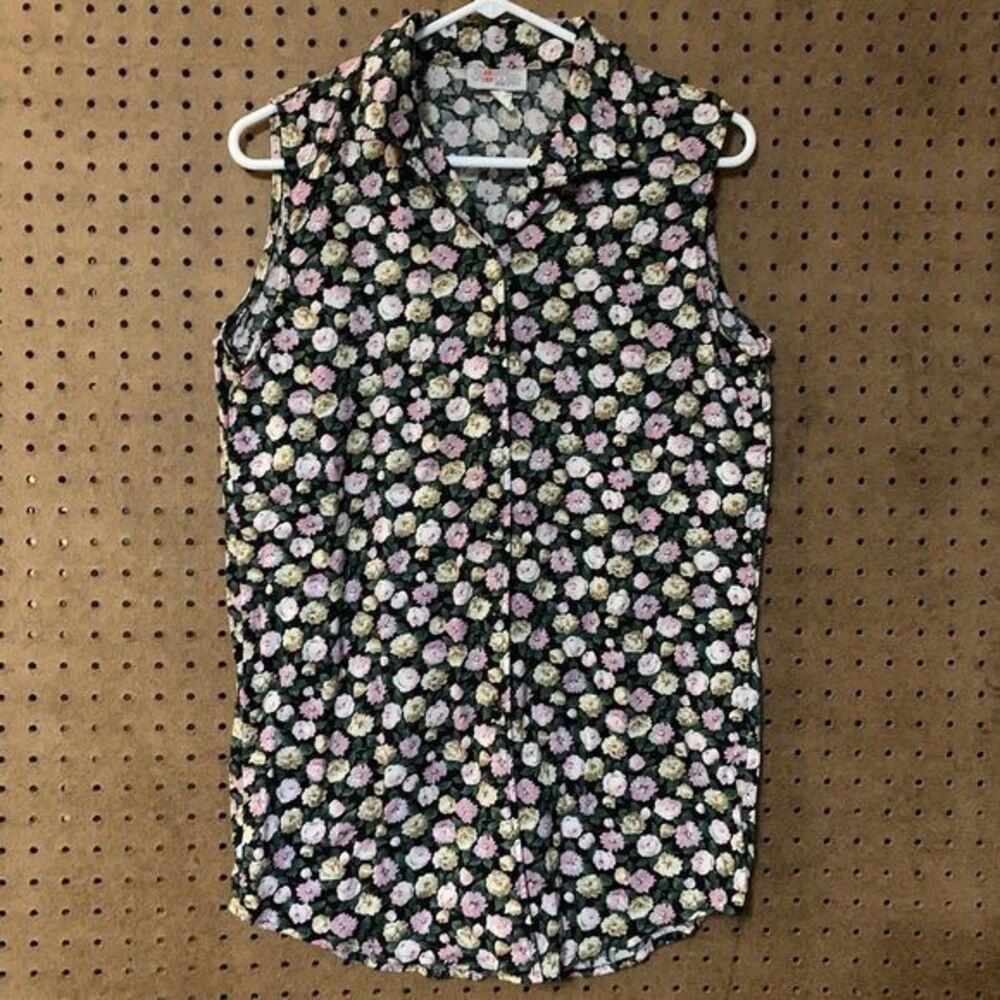 Basic Views Western Floral Shirt Cottagecore‎ Tank Collared Medium Retro Cowgirl